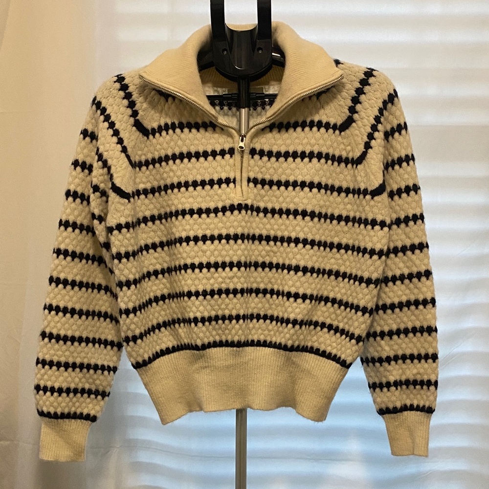 Pinch Stripe Collared Zip Neck Sweater Size Small